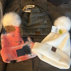 C.C womens Beanie Trio - Pink, Gray, and White